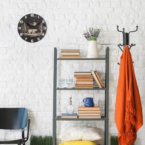 ABLINK Grunge Bear in Forest Round Wall Clock, Silent Non Ticking Oil Painting - Image 4