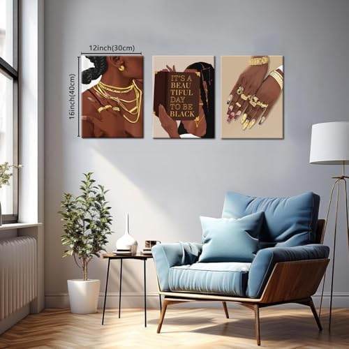 Marllifenney 3 Pcs Black Woman Wall Art Framed Black Girl Posters Abstract - Image 3