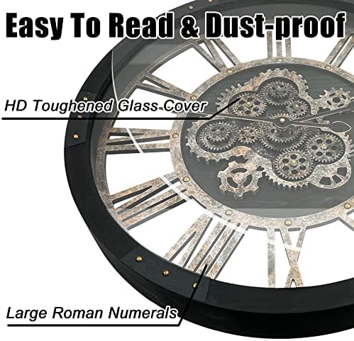 24" Large Wall Clock with Moving Gears, Oversize Vintage Industrial Rustic - Image 3