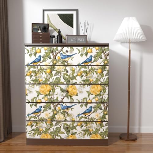 Danodoi Yellow Vintage Lemon Bird Peel and Stick Wallpaper 17.5" x 118" - Image 2
