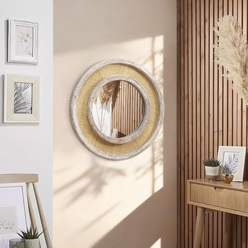 JJUUYOU Round Mirror Wood Frame Circle Hanging Mirrors - Image 6