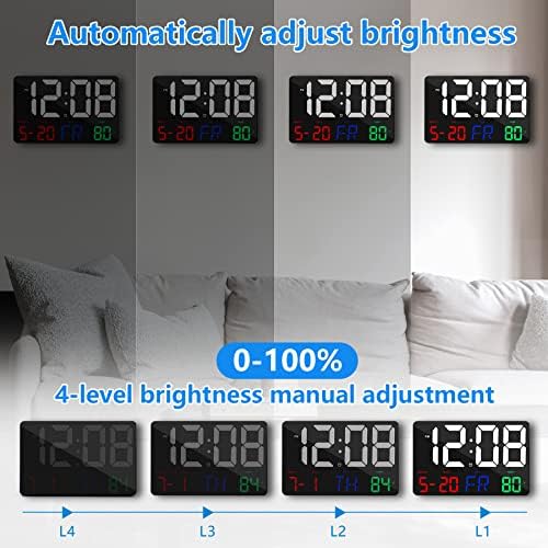 Digital Wall Clock, 11.5" LED Digital Alarm Clock Large Display, - Image 2