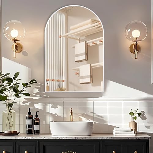 White Arch Bathroom Wall Mirror, 20 x 30 Inch Arched Vanity Modern Mirror - Image 4