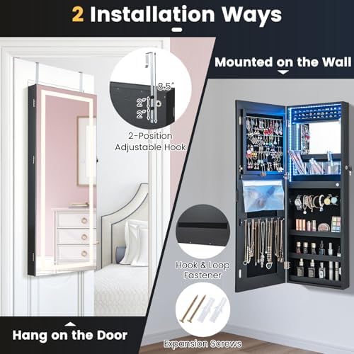 CHARMAID LED Mirror Jewelry Cabinet, Lockable Jewelry Armoire - Image 3