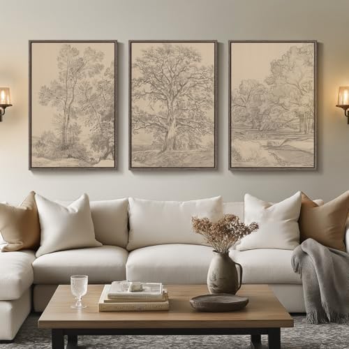 Large Vintage Framed Tree Landscape Wall Art by Cuspin