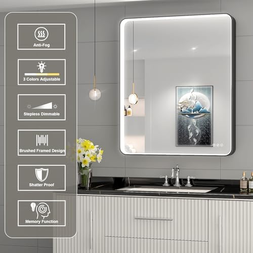 LED Mirror for Bathroom 28X36 Inch Black Framed - Image 6