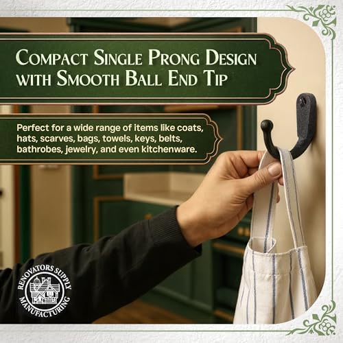 Renovators Supply Manufacturing Single Wall Hook, Wrought Iron Black Powder Coat - Image 5