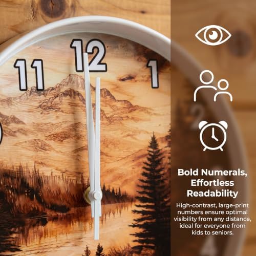 Retro Wood Etching Mountain Landscape Print wall Clock Silent Non Ticking - Image 2