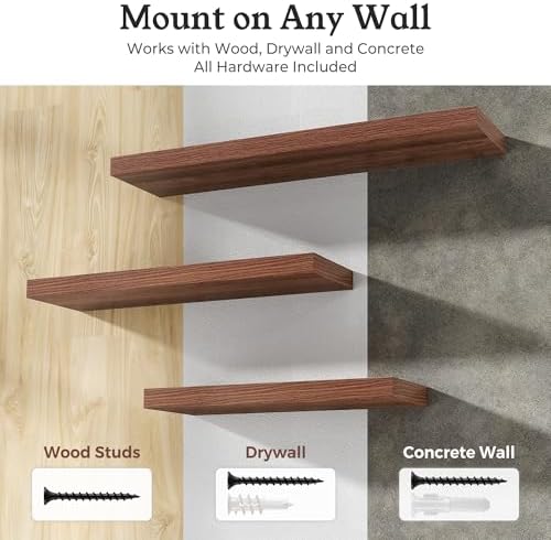 24" Walnut Floating Shelves Wood Wall Shelf, Walnut Color - Image 6