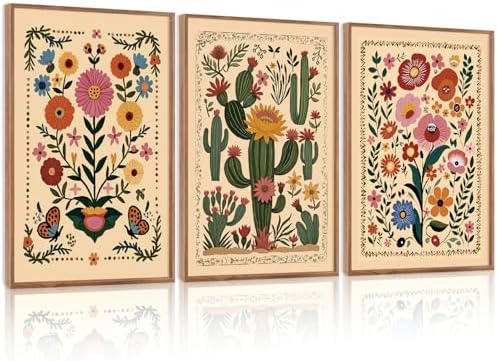 HLNIUC Vintage Flower Wall Art Canvas, Desert Plant Wall Art, Flower Butterfly by HLNIUC