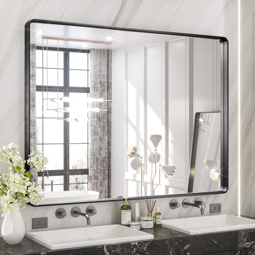 TETOTE 48 x 36 Inch Mirrors for Bathroom, Matte Black Framed Rectangular Large by TETOTE