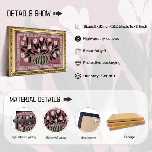 Gold Framed Vintage Floral Wall Art, Retro Vase White Flower Print - Image 5