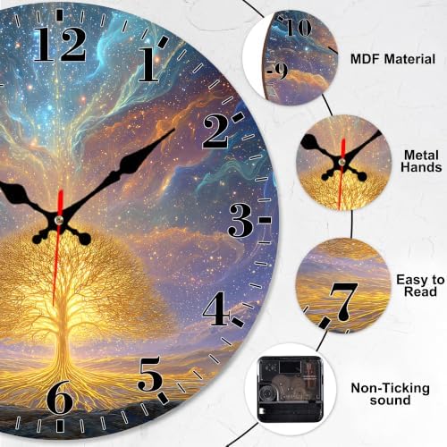 12" Silent Wall Clock, Round Wall Clock, Glowing Life Tree - Image 3