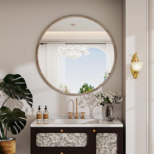 Vintage Round Mirror, 32 Inch Wall-Mounted - Image 3