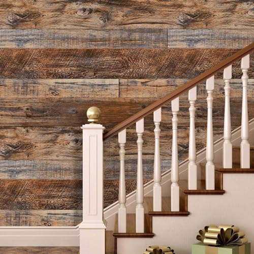 WENMER 23.6" x 590" Brown Wood Wallpaper Peel and Stick Shiplap Self Adhesive - Image 3