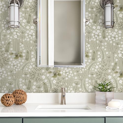17.5"x475" Vintage Wallpaper Peel and Stick Botanical Wildflowers Wallpaper by iPastePeelandStickWallpaper