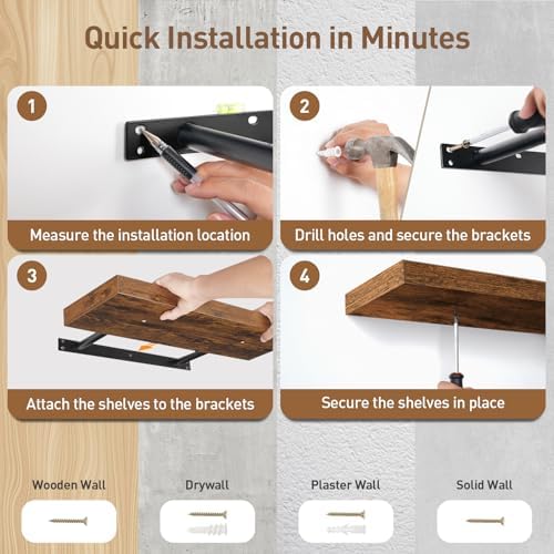 RALGEND Floating Shelves for Wall, 23.6" Wooden Wall Shelf Set of 4 - Image 6
