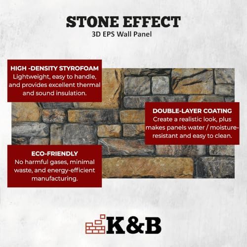 K&B Panels 3D Wall Panels, Stone Effect Styrofoam Wall Panelling Kit, - Image 5