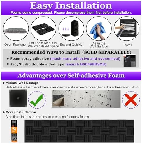 TroyStudio Thick Acoustic Foam Panels, Dense Soundproof Padding Tile, Recording - Image 6