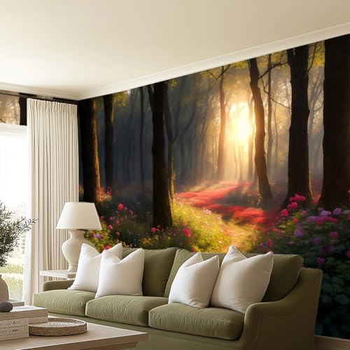 Rising Sun Illusion Forest Landscape wall murals Woodland Tree Peel and Stick - Image 3