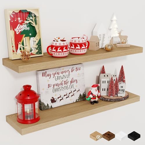 Fun Memories Floating Shelves for Wall, 27.5" Rustic Wood Deep Wall Mounted by FunMemories