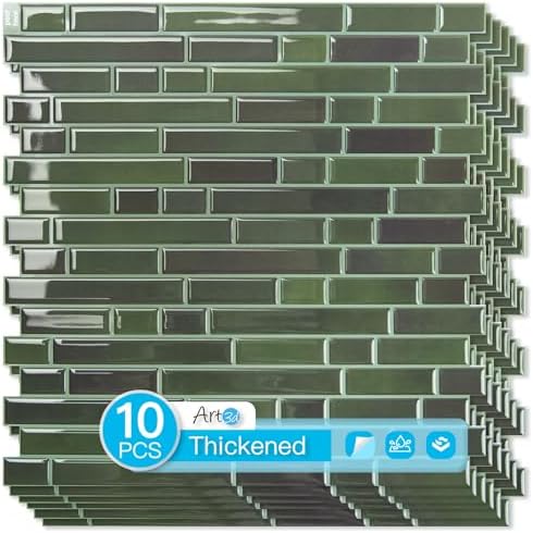 Art3d Linear Design Tile Peel and Stick Backsplash, Dark Green by Art3d