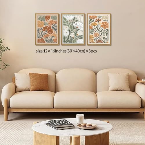 KISSFOX Framed Canvas Wall Art Abstract Floral Botanical Print Set of 3 Green - Image 2