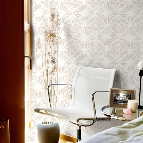 Geometric Peel and Stick Wallpaper boho78.7 x17.3 White and Pink Wallpaper - Image 5