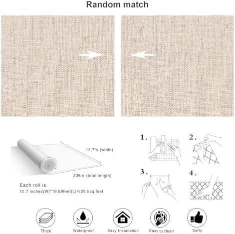 Beige Textured Contact Paper Grasscloth Wallpaper Peel and Stick Linen Self - Image 4