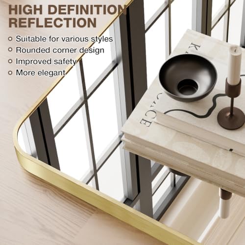 20"x30" Bathroom Mirror for Over Sink, Brushed Gold Rectangle Vanity Mirror - Image 3