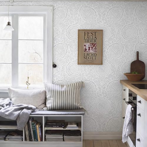 Ismoon Floral Peel and Stick Wallpaper Boho Grey and White Contact Paper - Image 6