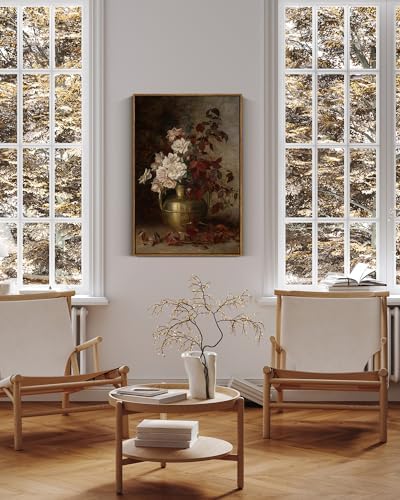 VIYYIEA Vintage Floral Large Framed Wall Art, Rose Bouquet Flower Paintings - Image 2