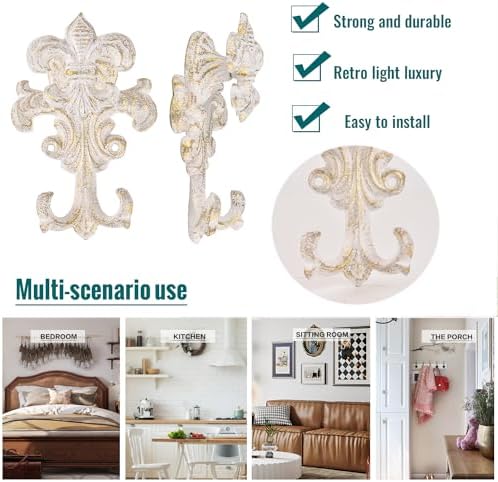 Sungmor Cast Iron Wall Hooks, 2 Pack Antique White Coat Hooks - Image 5