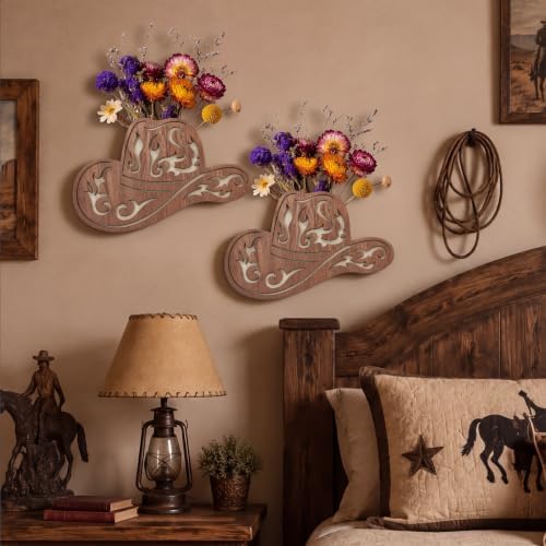 Novabright 2 Pack Cowboy Hat Vase Wooden Western Wall Planter Decor - Image 4