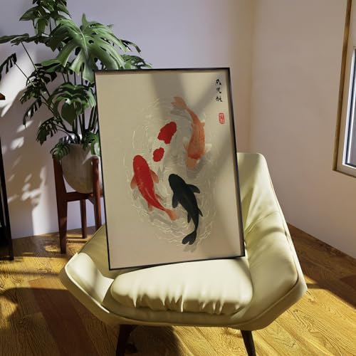 Japanese Koi Fish Poster Modern Oriental Asian Canvas Wall Art Minimalist Zen - Image 3
