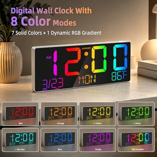 16" Large Digital Wall Clock LED Display, Night Light, Auto DST - Image 3