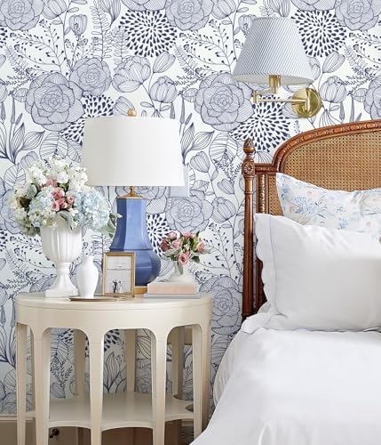 Wudnaye Navy Blue and White Floral Peel and Stick Wallpaper 16.9"×78.7" - Image 6