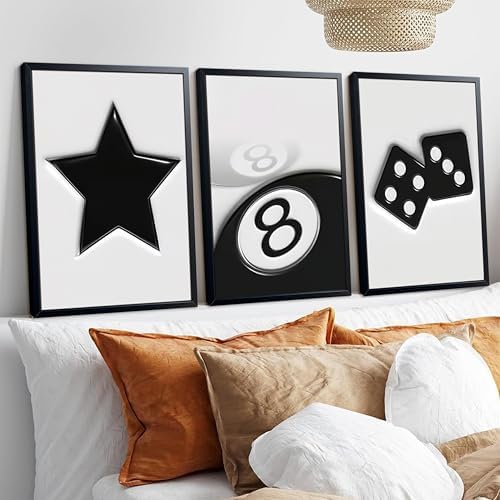 Black And White Wall Art Set of 3, Vintage Y2k Dice 8 Ball Canvas Prints - Image 2