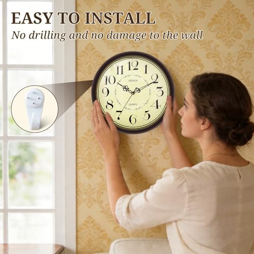 Geevon 12" Silent Wall Clock, Retro Battery Operated Decorative Clock - Image 4