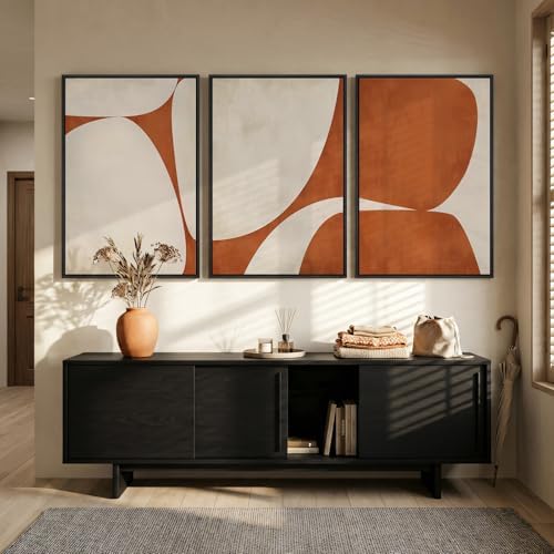 Large Framed Beige Orange Abstract Wall Art - Image 2