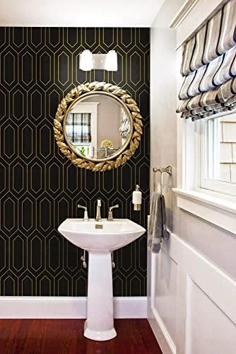 Safiyya 393"x17.3" Peel and Stick Wallpaper Gold and Black Wall Paper Geometric - Image 5