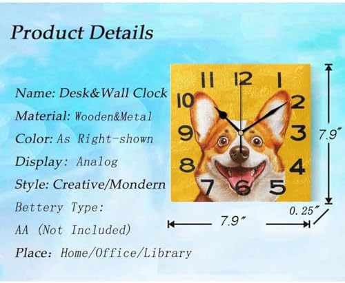 Funny Corgi Surprised Face Orange Square Wall Clock, 8 Inch Standard Non - Image 3