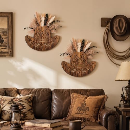 Novabright 2 Pack Western Cowboy Hat Wooden Wall Planter Rustic Wall Decor - Image 6