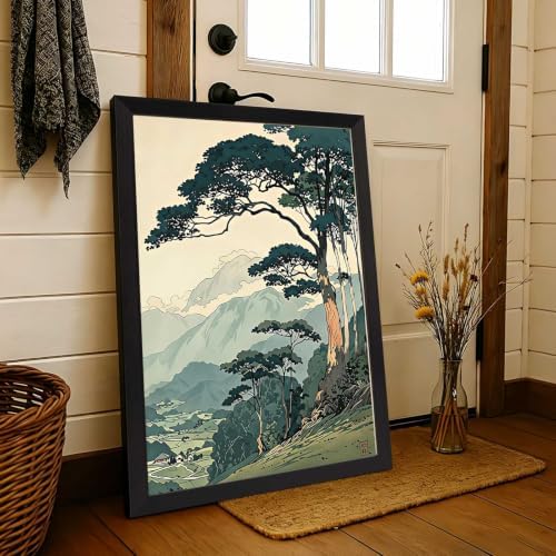 Black Framed Pine Mountain Landscape Canvas Wall Art 12x16in - Image 6