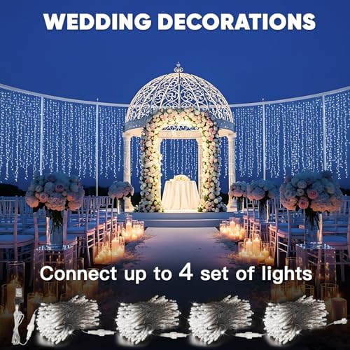 suddus Curtain Lights Outdoor, 300 Led 9.8ft x 9.8ft Hanging String Lights - Image 3