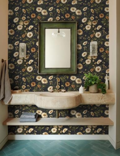 Livebor Dark Daisy Floral Wallpaper Peel and Stick Wallpaper16.9in x196.8in - Image 2