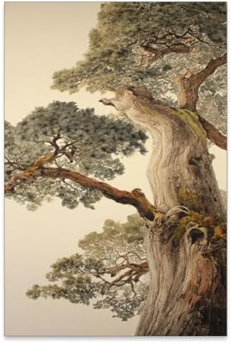 Vintage Japanese Pine Tree Wall Art Oriental Asian Tree Canvas Posters Japan by Unknown