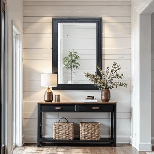 Farmhouse Rustic Wood Framed Bathroom Vanity Mirror - Image 6