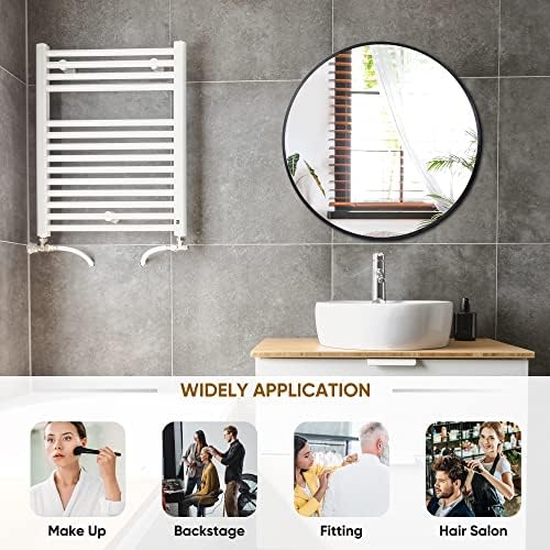 24 Inch Round Mirror, Metal Frame Wall Mirror Mounted Black Circle Mirrors - Image 5