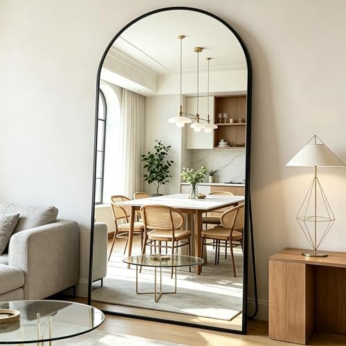 76"x34" Black Arched Full Length Floor Mirror Aluminum Frame by ARMSET